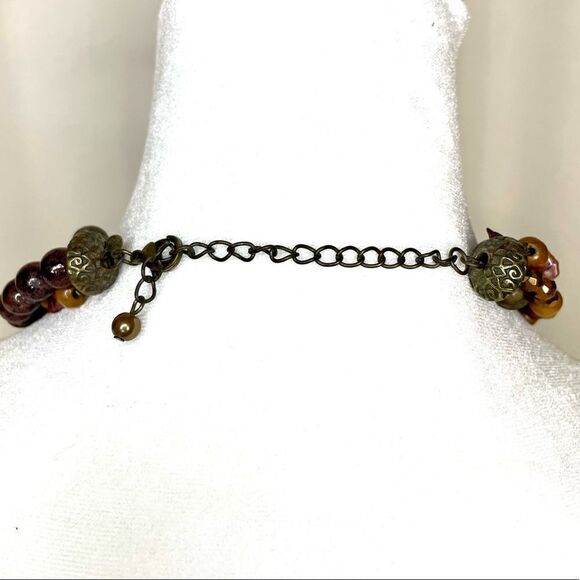 Boho Brown Tan Multi Strand Beaded Necklace Wood Crystal Like - Picture 4 of 5